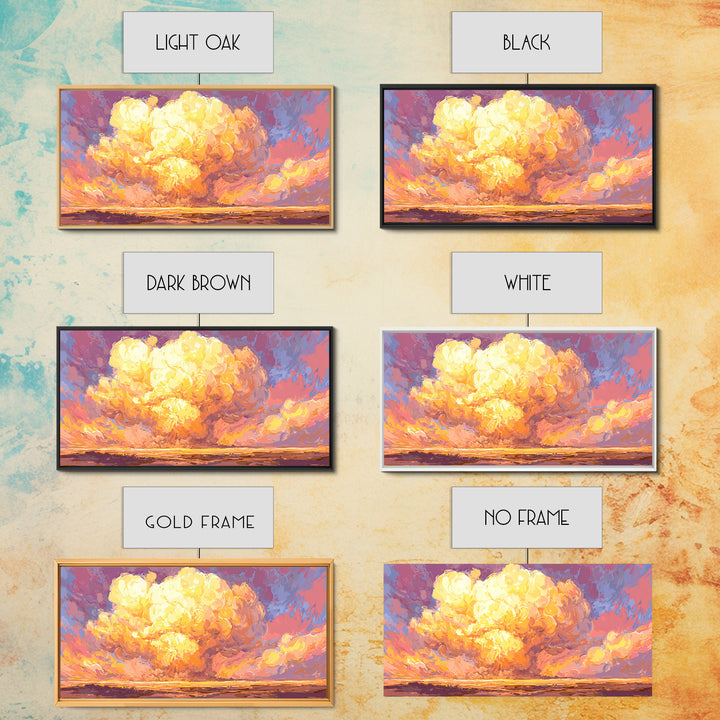 Glowing Desert Explosion Canvas Print, Retro Apocalypse Wall Art, Colorful Modern Art Poster, Dramatic Sunset Living Room Decor