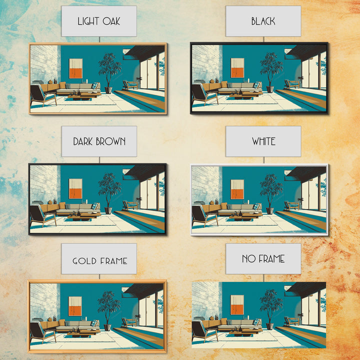 Teal Mid Century Living Room Wall Art, Midcentury Modern Decor, MCM Artwork, Retro Interior Print, Large Canvas Poster Home Decor