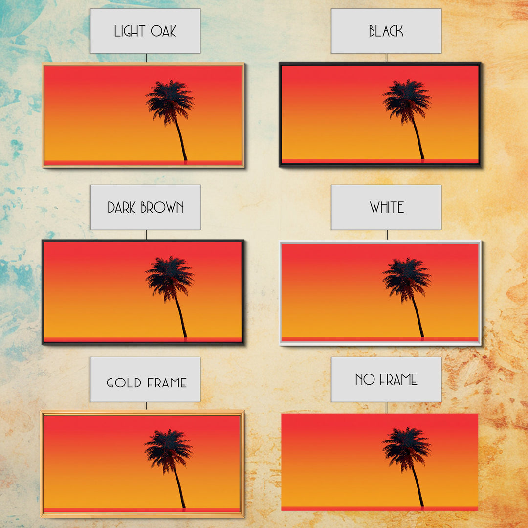 Black Palm Silhouette Sunset Wall Art, Orange Red Tropical Landscape, Retro California Poster, Modern Home Decor Canvas Print