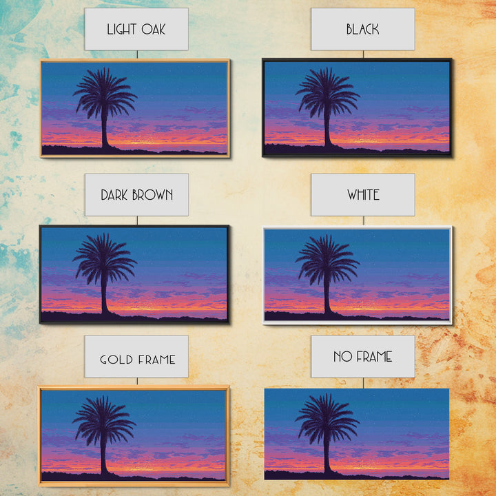 Starry Twilight Palm Tree Wall Art, Purple Blue Tropical Sunset, Retro California Poster, Modern Home Decor Canvas Print