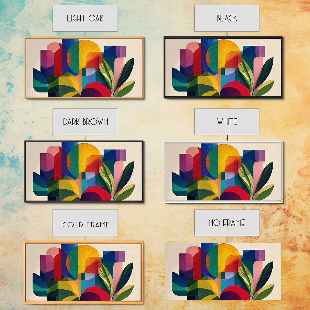 Colorful Geometric Leaves Wall Art, Bold Botanical Mid Century Modern Decor, Abstract Bauhaus Shapes, Vibrant Canvas Print