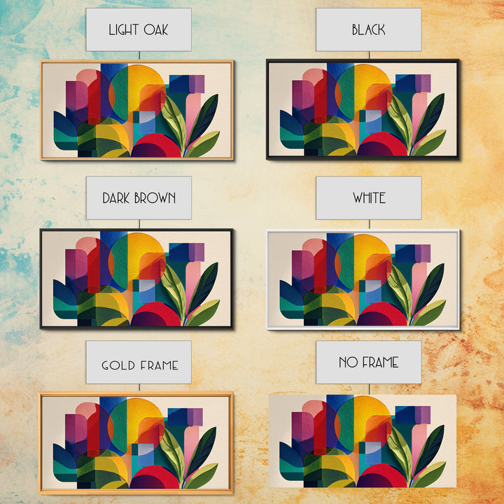 Colorful Geometric Leaves Wall Art, Bold Botanical Mid Century Modern Decor, Abstract Bauhaus Shapes, Vibrant Canvas Print