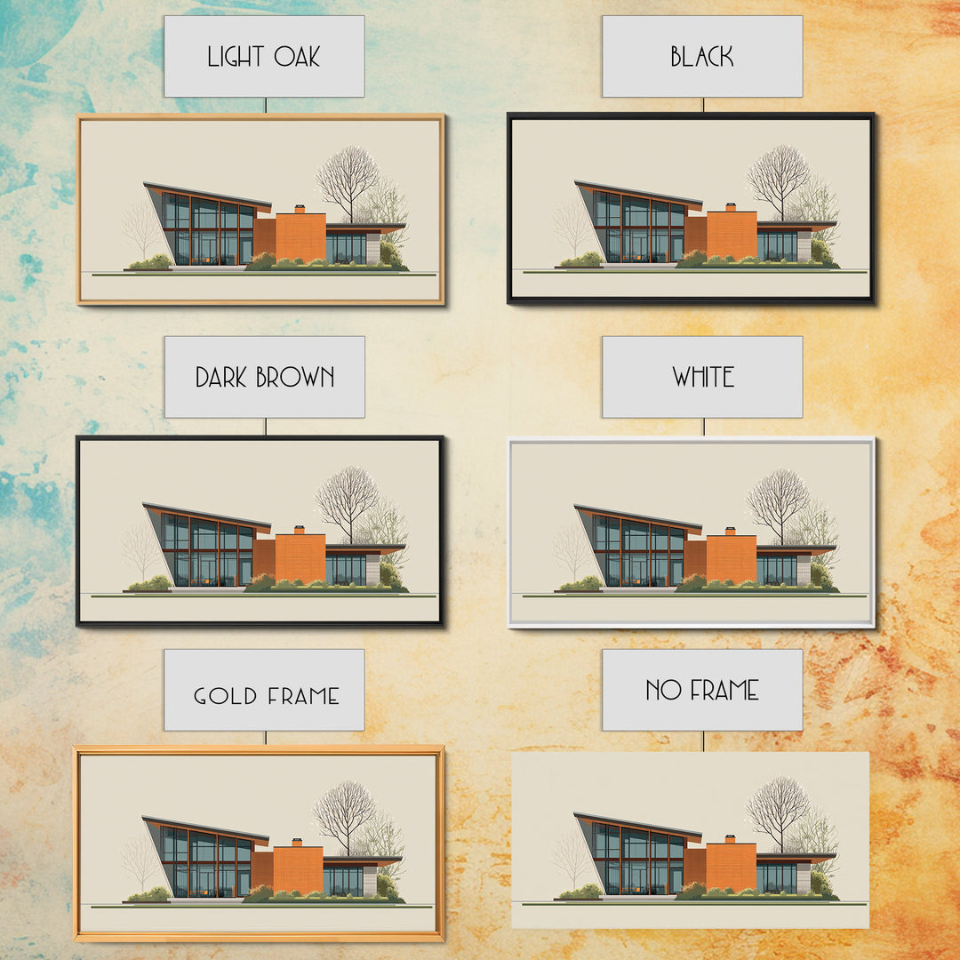 Angular Glass Midcentury Home Canvas Print, Modern Architecture Wall Art, MCM Decor, Retro House Poster For Living Room Decor