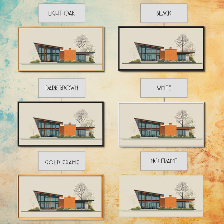 Angular Glass Midcentury Home Canvas Print, Modern Architecture Wall Art, MCM Decor, Retro House Poster For Living Room Decor