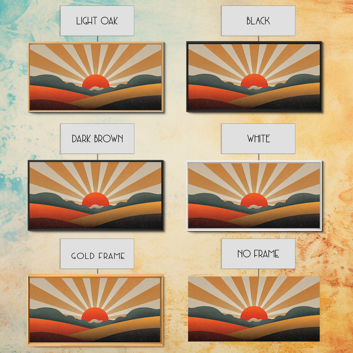 Orange Sunburst Desert Hills Wall Art, Mid Century Modern Canvas, Retro Landscape Poster, MCM Decor, Living Room Print, Home Decor