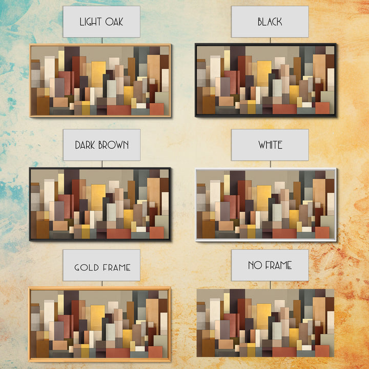 Earth Tone Geometric City Wall Art, Modern Abstract Skyline Print, Midcentury Decor, Neutral Brown Living Room Art Print