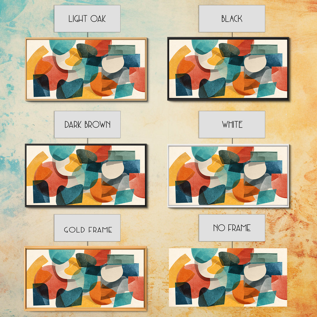 Transparent Organic Shapes Wall Art, Teal Orange Abstract Mid Century Modern Decor, Geometric Bauhaus Canvas Print For Home
