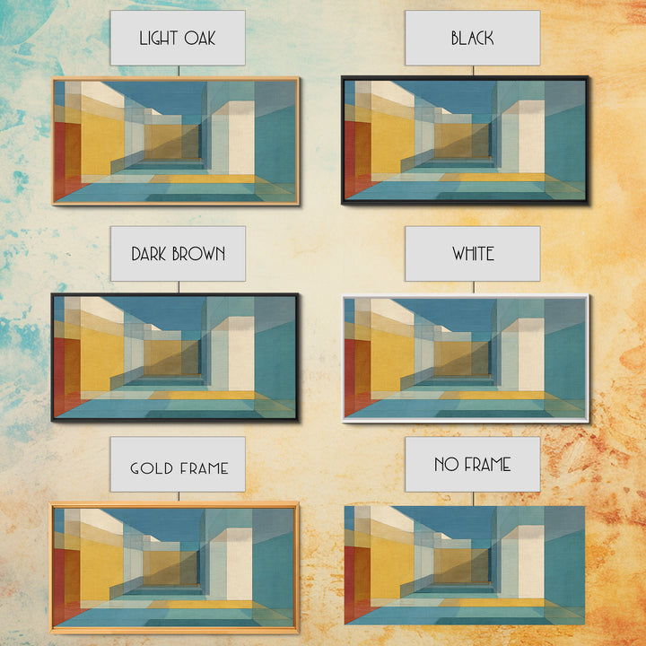 Abstract Desert Passage Wall Art, Geometric Architecture Canvas Print, Midcentury Modern Decor, Teal Gold Perspective Poster