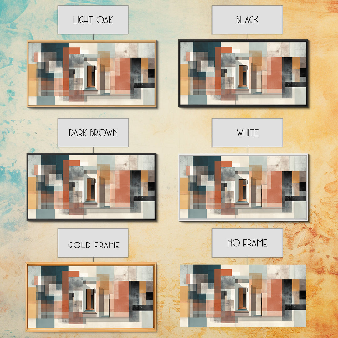Abstract Doorway Facade Canvas Print, Bauhaus Architecture Wall Art, Midcentury Modern Decor, Rust Teal Office Poster Print