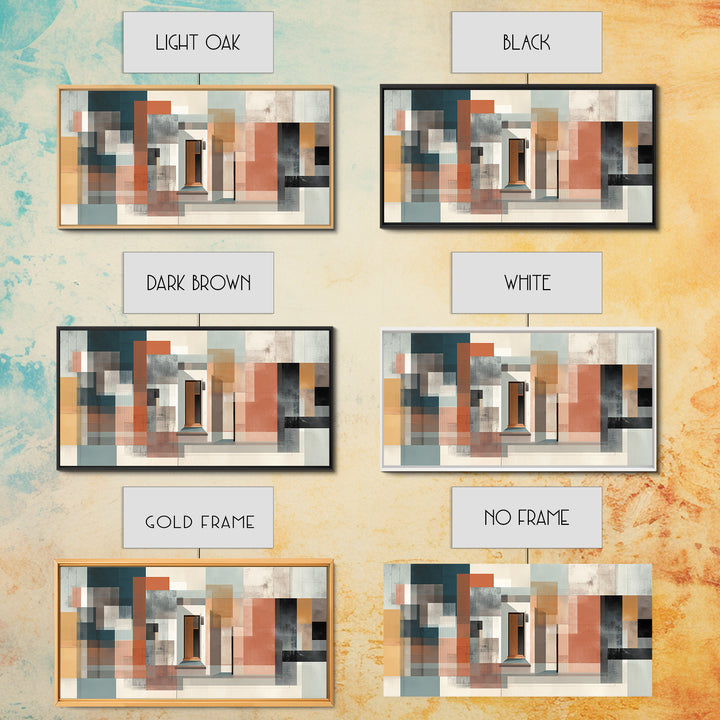 Abstract Doorway Facade Canvas Print, Bauhaus Architecture Wall Art, Midcentury Modern Decor, Rust Teal Office Poster Print
