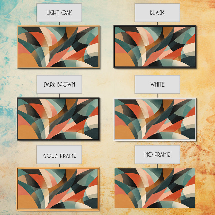 Coral Teal Rust And Cream Layered Curves Wall Art, Midcentury Modern Abstract Art Print, Retro Geometric Home Decor For Bedroom