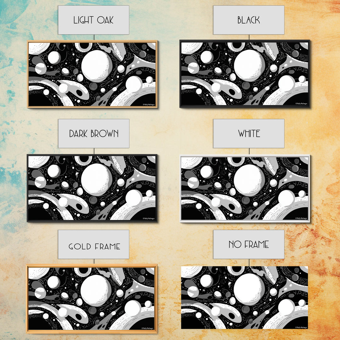 Black White And Gray Cosmic Bubbles Wall Art, Modern Abstract Art Print, Retro Sci Fi Space Decor For Office Or Game Room
