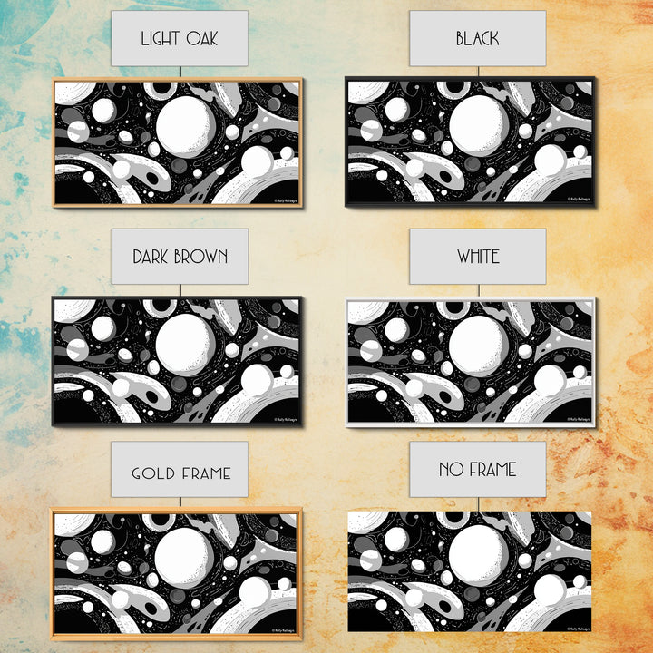 Black White And Gray Cosmic Bubbles Wall Art, Modern Abstract Art Print, Retro Sci Fi Space Decor For Office Or Game Room