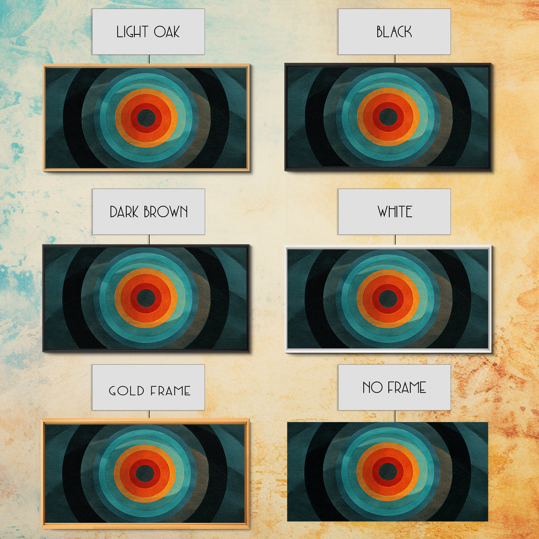 Teal Orange Geometric Bullseye Canvas Print, Midcentury Modern Wall Art, Abstract Circle Poster, Masculine Office Decor Print