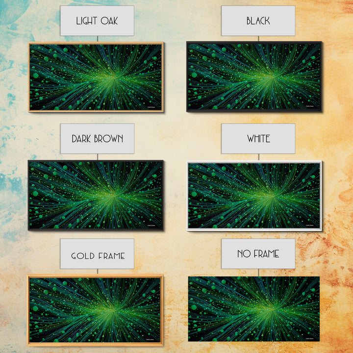 Green Particle Burst Canvas Print, Abstract Energy Lines Wall Art, Modern Digital Artwork, Sci Fi Poster For Home Office Decor