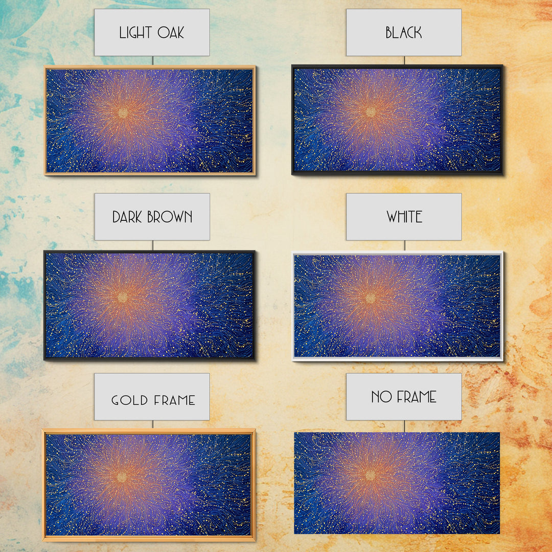 Golden Starburst Blue Wave Wall Art, Cosmic Abstract Digital Print, Modern Wall Decor, Vibrant Space Poster For Living Room