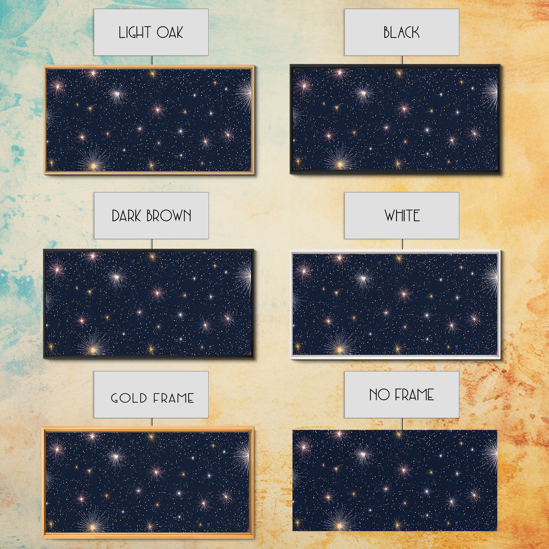 Dark Navy Gold Starry Sky Wall Art, Celestial Space Abstract Print, Modern Home Decor, Cosmic Retro Poster For Bedroom Decor