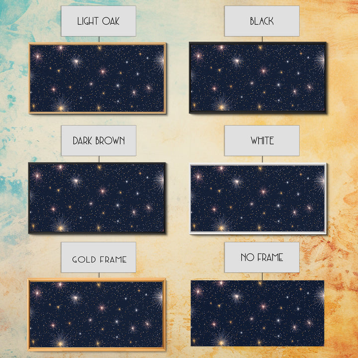 Dark Navy Gold Starry Sky Wall Art, Celestial Space Abstract Print, Modern Home Decor, Cosmic Retro Poster For Bedroom Decor