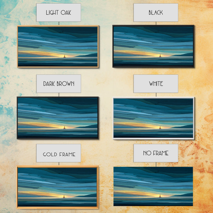 Teal Sunset Sailboat Wall Art, Dramatic Ocean Seascape Print, Coastal Modern Decor, Nautical Lake House Canvas Artwork Print