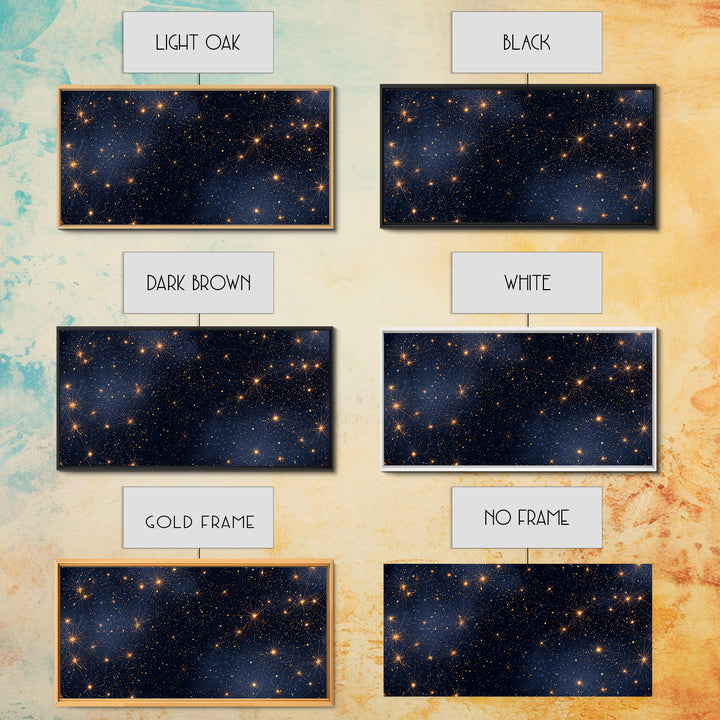 Golden Constellation Star Field Wall Art, Dark Navy Space Abstract Print, Modern Celestial Decor, Cosmic Bedroom Poster Art