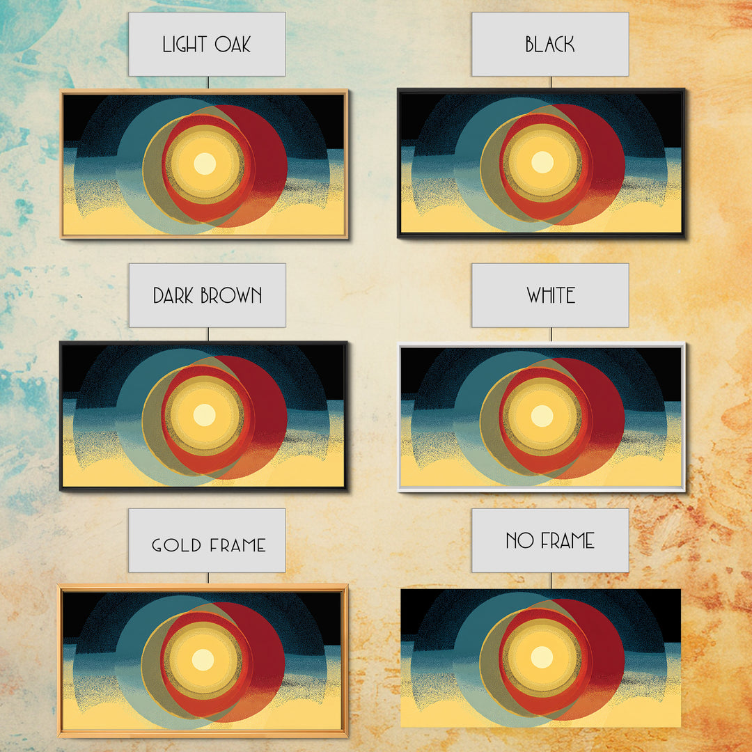 Glowing Concentric Sun Wall Art, Midcentury Modern Canvas Print, Retro Geometric Poster, Atomic Horizon Home Office Decor