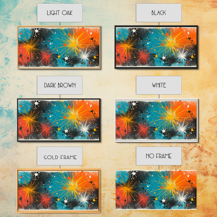 Teal Orange Splatter Starburst Wall Art, Atomic Mid Century Modern Decor, Retro Abstract Print For Living Room Or Office Decor