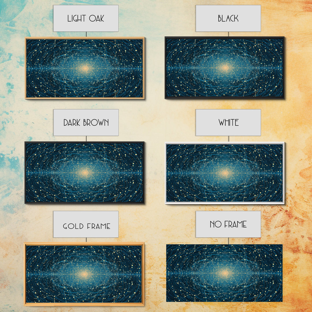 Golden Galaxy Core Stellar Space Wall Art, Midcentury Modern Abstract Art, Dark Cosmic Poster, Modern Home Decor, MCM Print