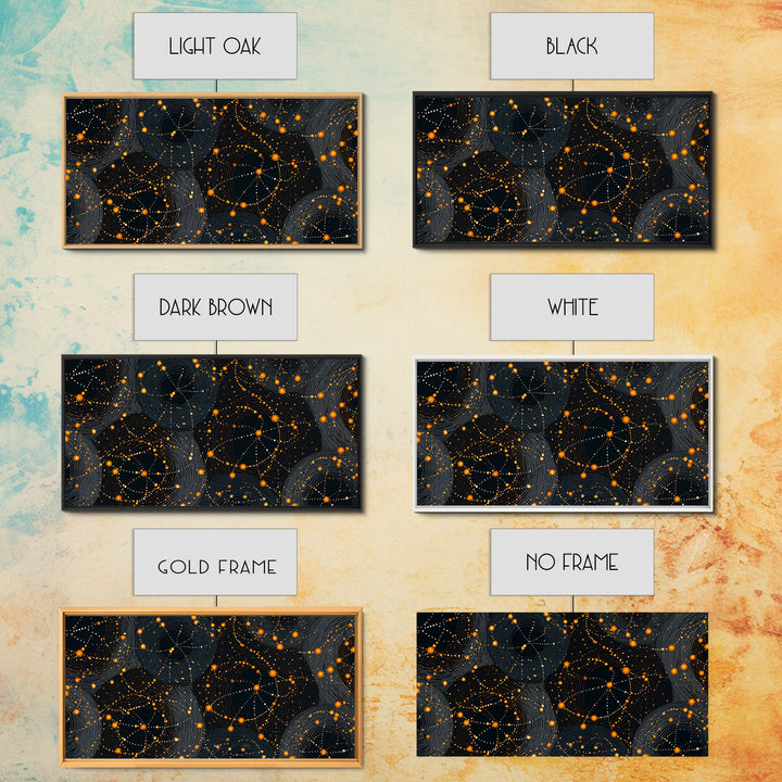 Orange Atomic Constellation Canvas Print, Midcentury Modern Wall Art, Retro Sci Fi Poster, Cosmic Abstract Decor For Office