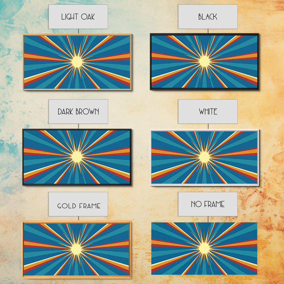 Retro Radiant Sunburst In Teal Blue Wall Art, Midcentury Modern Art, Atomic 60s Poster, Colorful Geometric Wall Decor Print