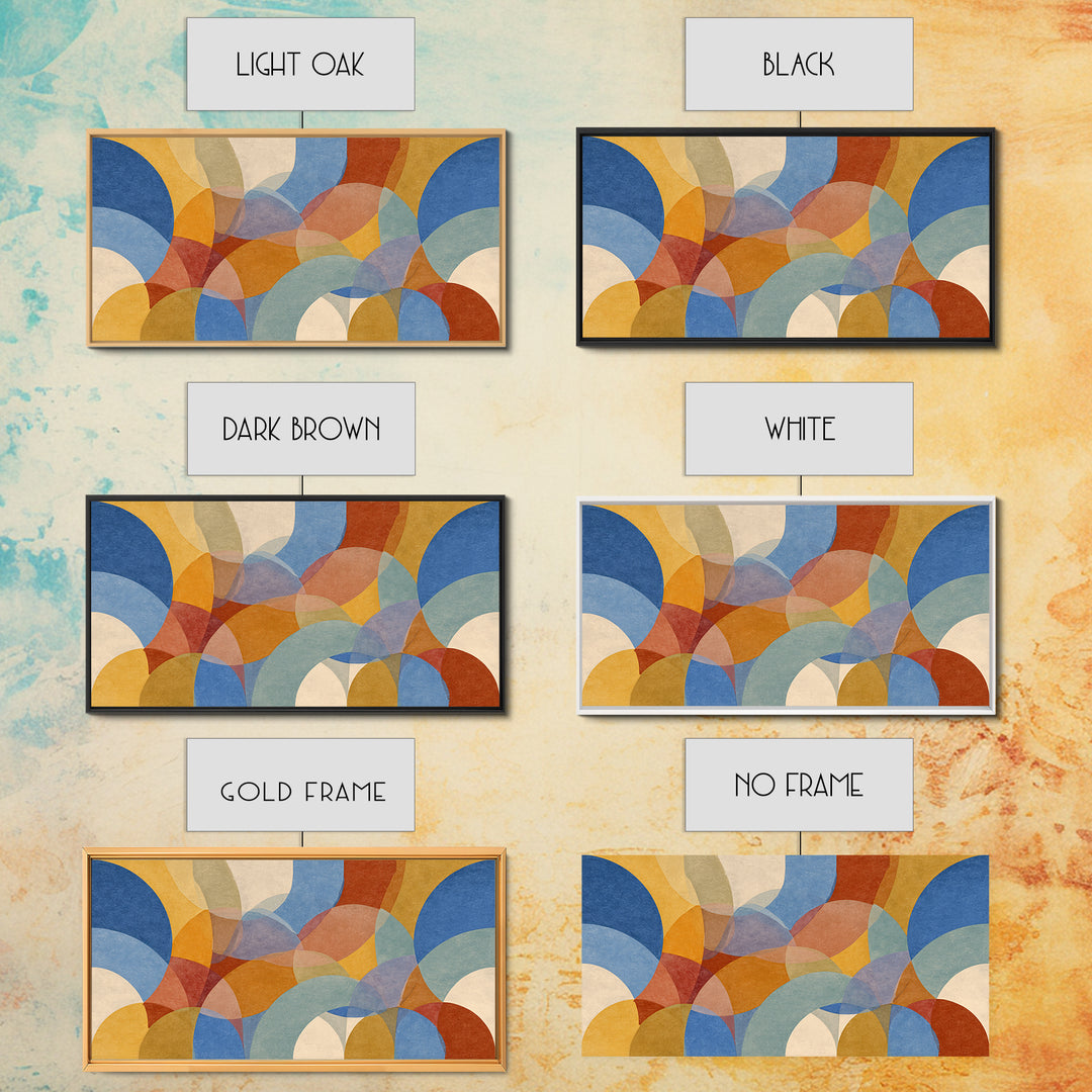 Colorful Translucent Circles And Arches Canvas Print, Midcentury Modern Abstract Art, Retro Wall Decor, Geometric Living Room Art