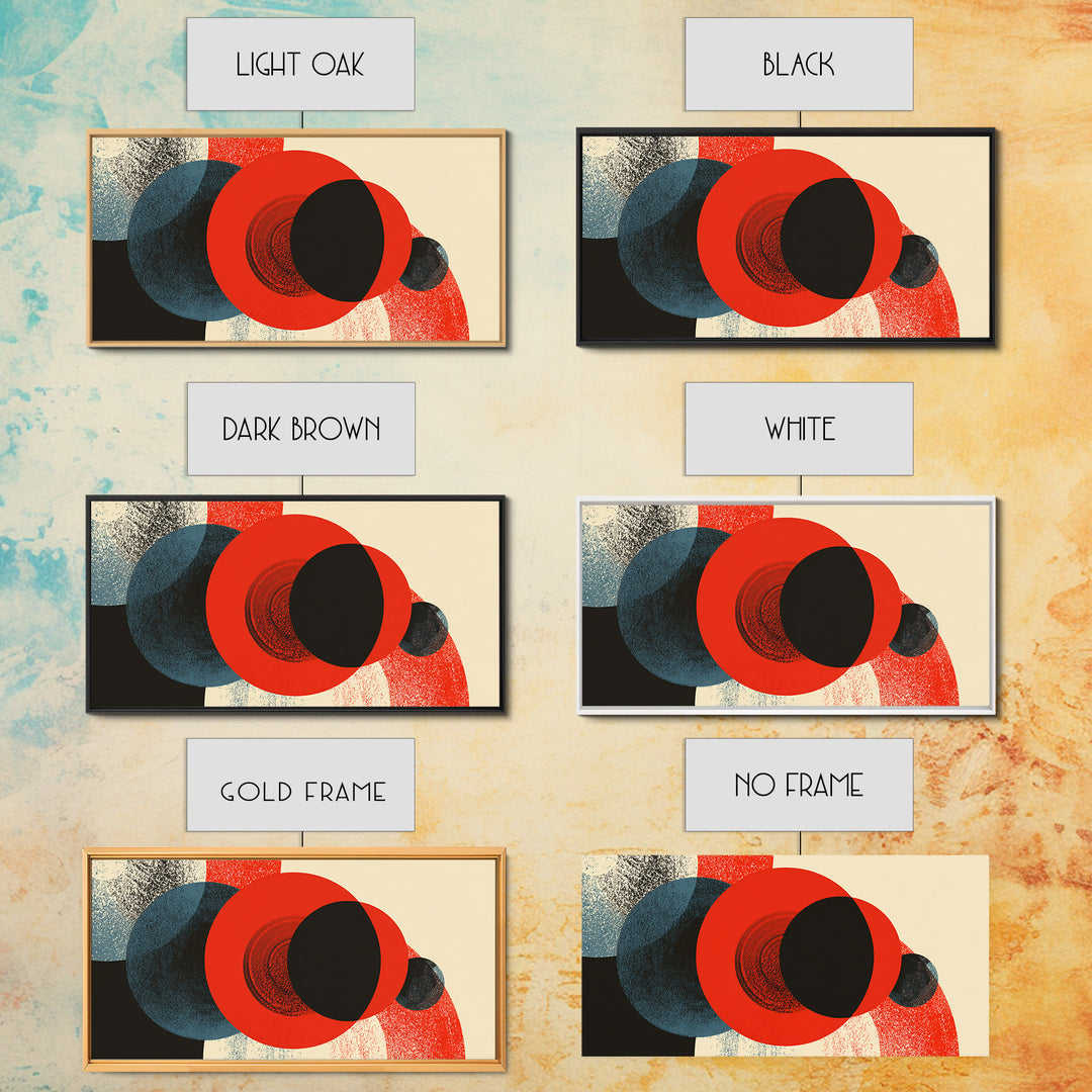 Bold Red Black And Blue Circle Collision Wall Art, Midcentury Modern Abstract Poster, Geometric MCM Decor, Large Canvas Print