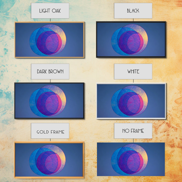 Blue Purple Transparent Planet Circles Canvas Print, Modern Abstract Wall Art, Midcentury Geometric Poster, Cool Bedroom Decor