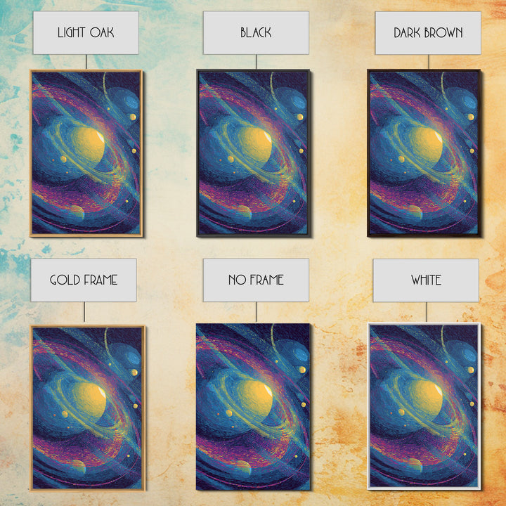 Vibrant Saturn Galaxy With Colorful Swirls Canvas Print, Cosmic Retro Wall Decor, Modern Abstract Art, Space Poster Gift