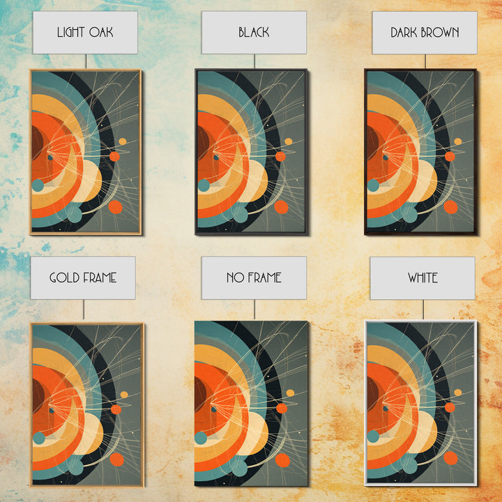 Retro Atomic Orbit Circles In Orange And Teal Wall Art, Midcentury Modern Decor, Geometric Poster, Bold MCM Artwork Print