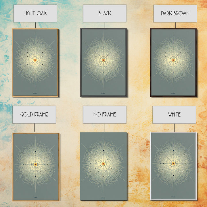 Atomic Starburst Diagram Wall Art, Midcentury Modern Abstract Sun Poster, Sage Green Geometric MCM Decor, Minimalist Print