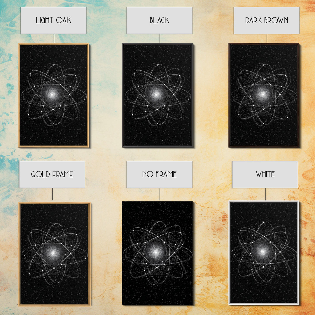 Glowing Atomic Starfield Wall Art, Black White Science Abstract, Mid Century Modern Decor, Geometric Space Poster Print Art