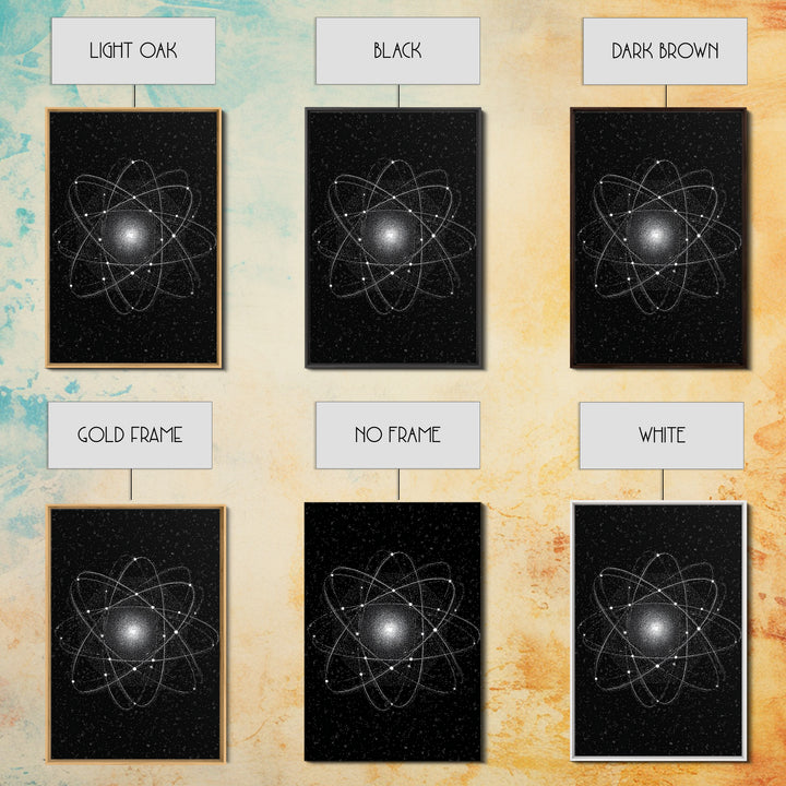Glowing Atomic Starfield Wall Art, Black White Science Abstract, Mid Century Modern Decor, Geometric Space Poster Print Art