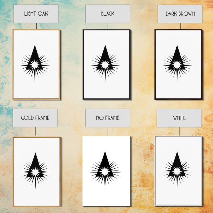 Black Triangle Starburst Wall Art, Minimal Atomic Geometry, Mid Century Modern Decor, Bold Geometric Poster Print, Scandinavian Art