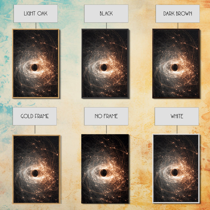 Black Hole Vortex With Golden Spark Orbits Canvas Print, Dark Space Wall Art, Modern Abstract Art, Sci Fi Poster Decor Gift