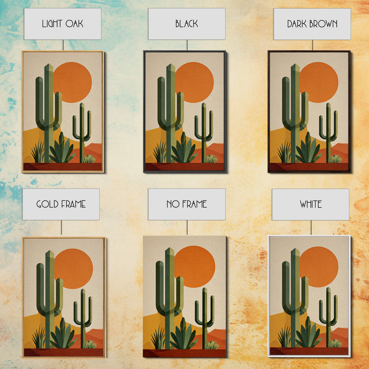 Tall Saguaro Cactus Orange Sun Wall Art, Mid Century Modern Desert Print, Southwestern Decor, Retro Botanical Poster For Home