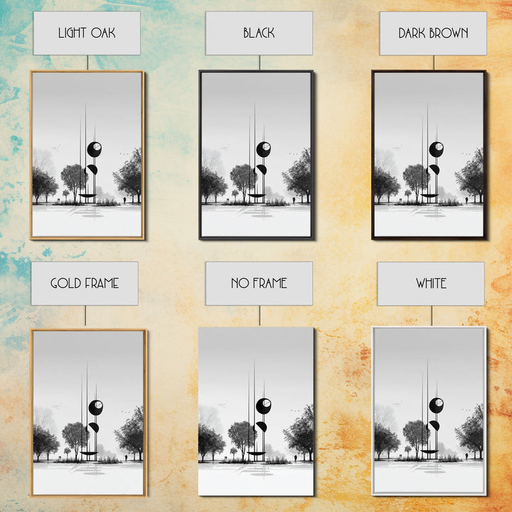 Black And White Modern Sculpture Wall Art, Minimalist Landscape Print, Contemporary Office Decor, Abstract Geometric Art