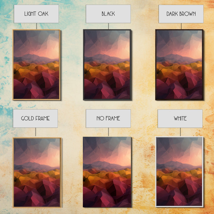 Low Poly Desert Sunset Over Red Hills Framed Canvas Print, Abstract Landscape Wall Art, Southwestern Decor, Modern Poster