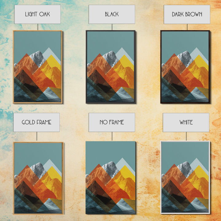 Layered Orange Geometric Mountain Peaks Canvas Print, Mid Century Modern Wall Art, Abstract Landscape Poster, MCM Decor Gift