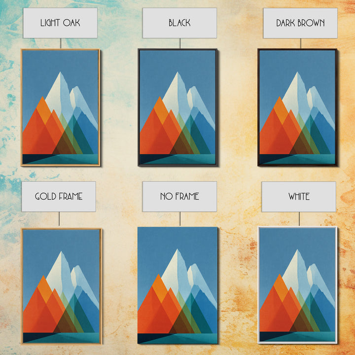 Minimalist Blue And Orange Mountain Triangles Wall Art, Mid Century Modern Canvas Print, Geometric Landscape Home Decor Gift