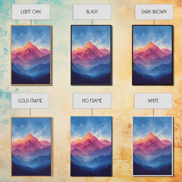 Pink And Blue Layered Mountain Sunset Wall Art, Mid Century Modern Abstract Landscape Print, Colorful Bedroom Decor Gift