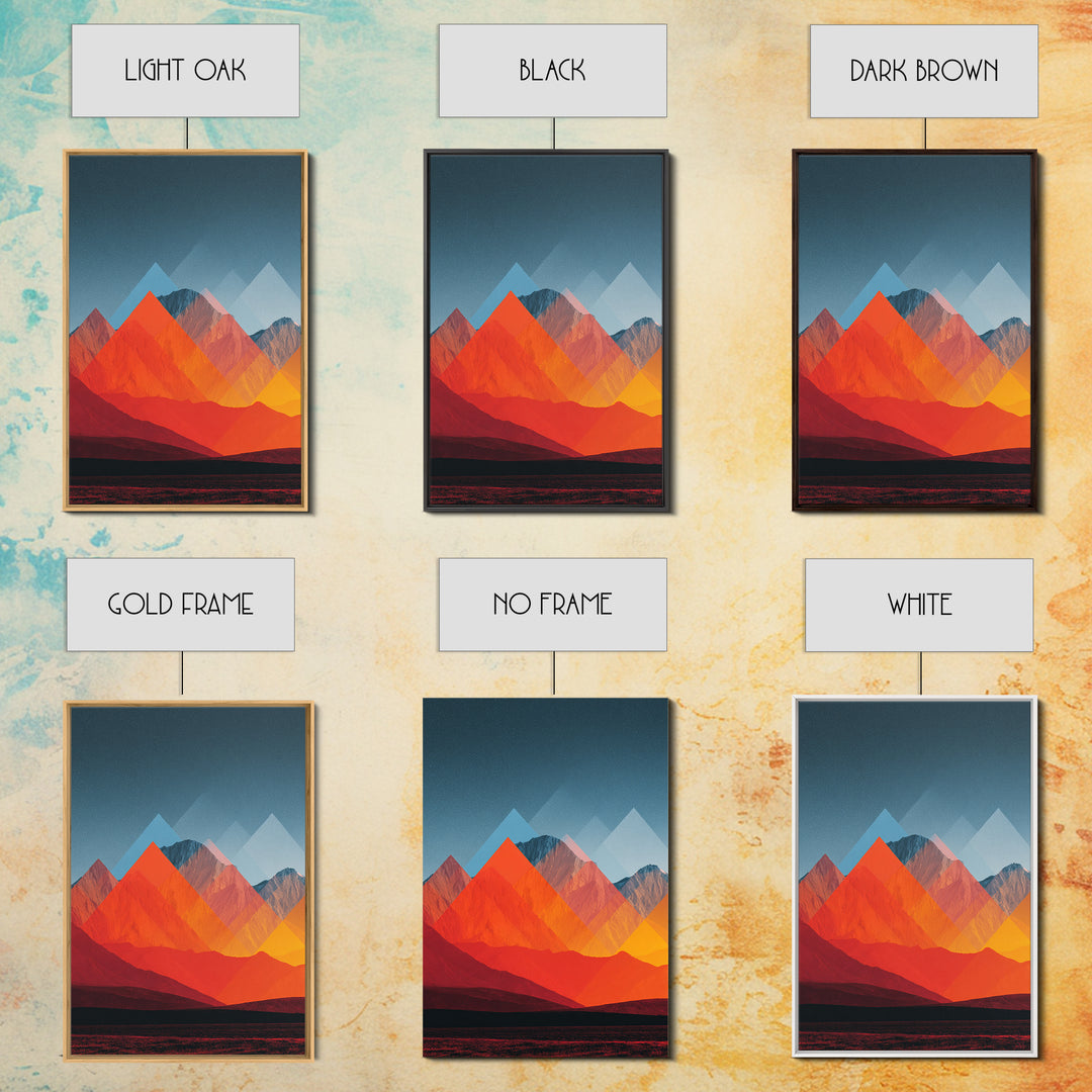 Fiery Red Orange Desert Mountain Range Canvas Print, Mid Century Modern Wall Art, Abstract Geometric Southwest Decor Gift