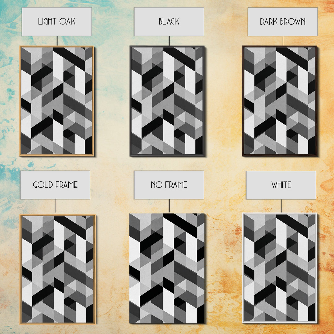 Grayscale Cubist Geometric Pattern Wall Art, Modern Abstract Art Print, Black White Office Decor, MCM Home Decor Canvas Print
