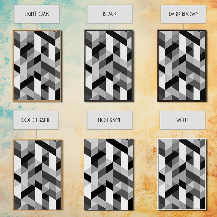 Grayscale Cubist Geometric Pattern Wall Art, Modern Abstract Art Print, Black White Office Decor, MCM Home Decor Canvas Print