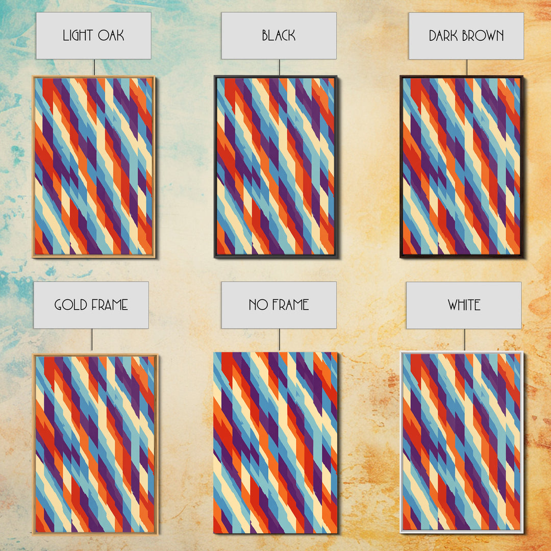 Colorful Diagonal Stripe Abstract Canvas Print, Retro Modern Wall Art, Bright Geometric Decor, 70s MCM Living Room Print