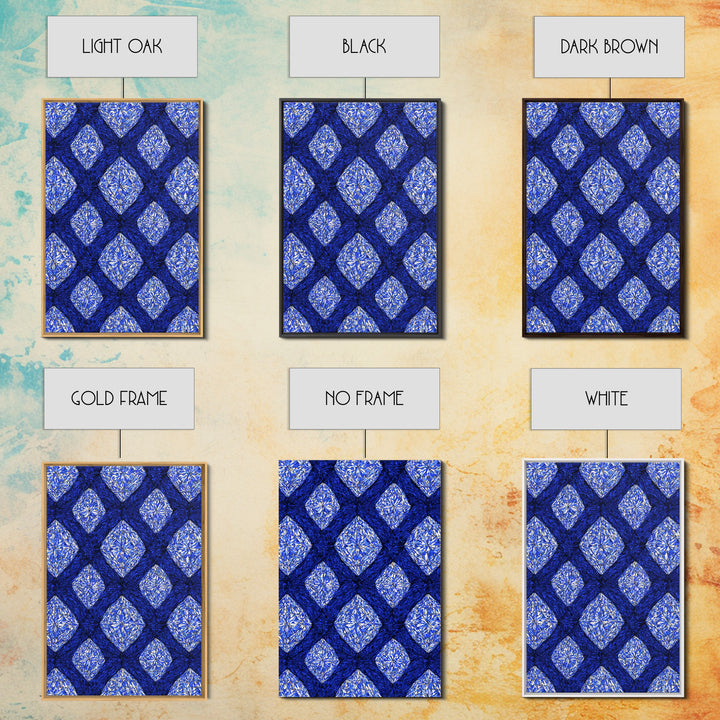 Blue Crystal Diamond Pattern Canvas Print, Geometric Wall Art, Modern Abstract Decor, Bold Blue Office And Bedroom Art Print